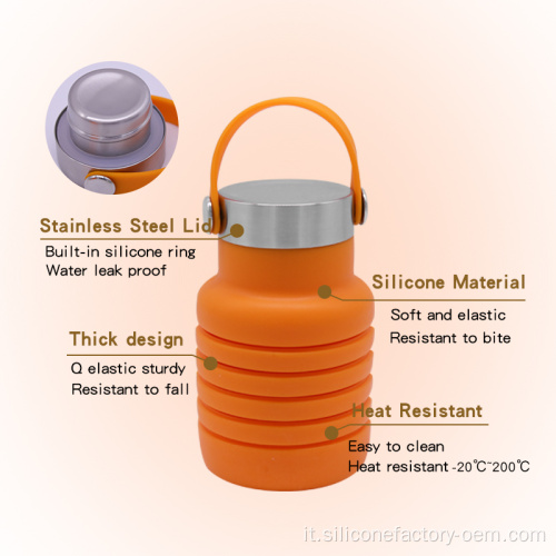 Tazza d&#39;acqua portatile sportiva silicone pieghevole tazza d&#39;acqua